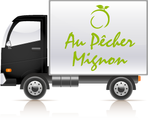 Dessin de camion de livraison avec le logo Au Pêcher Mignon